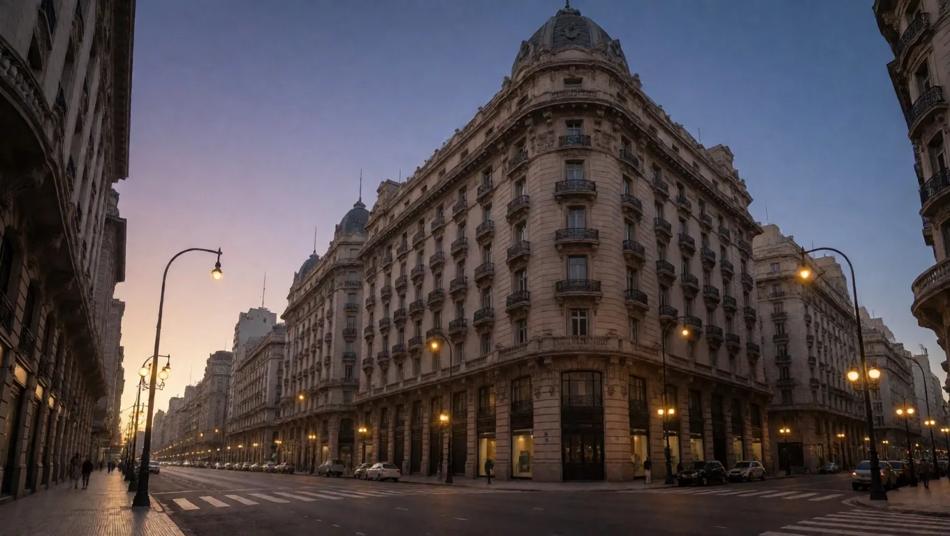 Avenida Santa Fe en Buenos Aires al atardecer