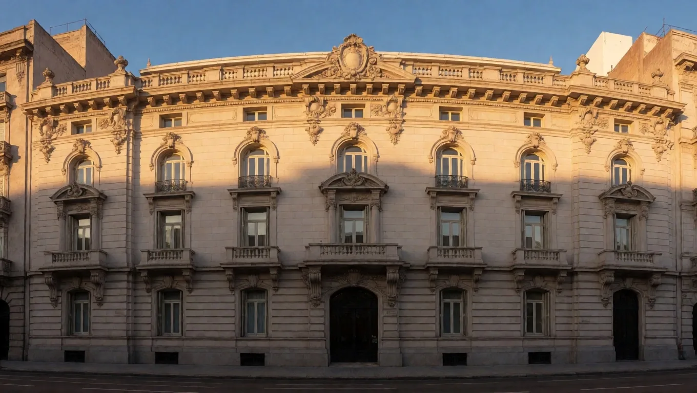 Fachada de arquitectura médica en Buenos Aires al atardecer