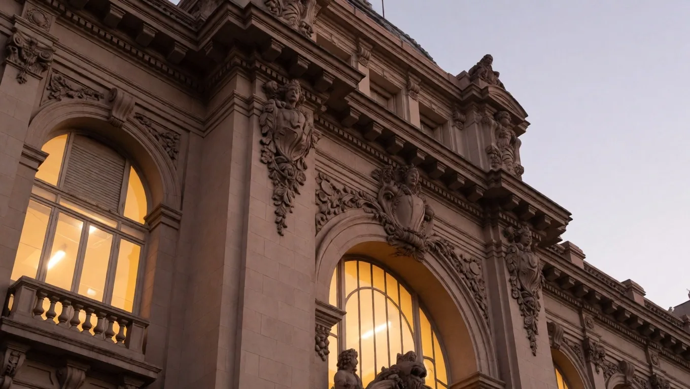 Arquitectura del distrito médico de Buenos Aires al atardecer