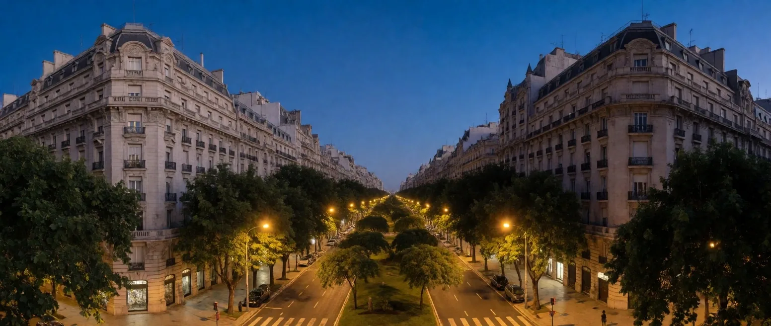 Vista panorámica de Avenida Santa Fe al atardecer